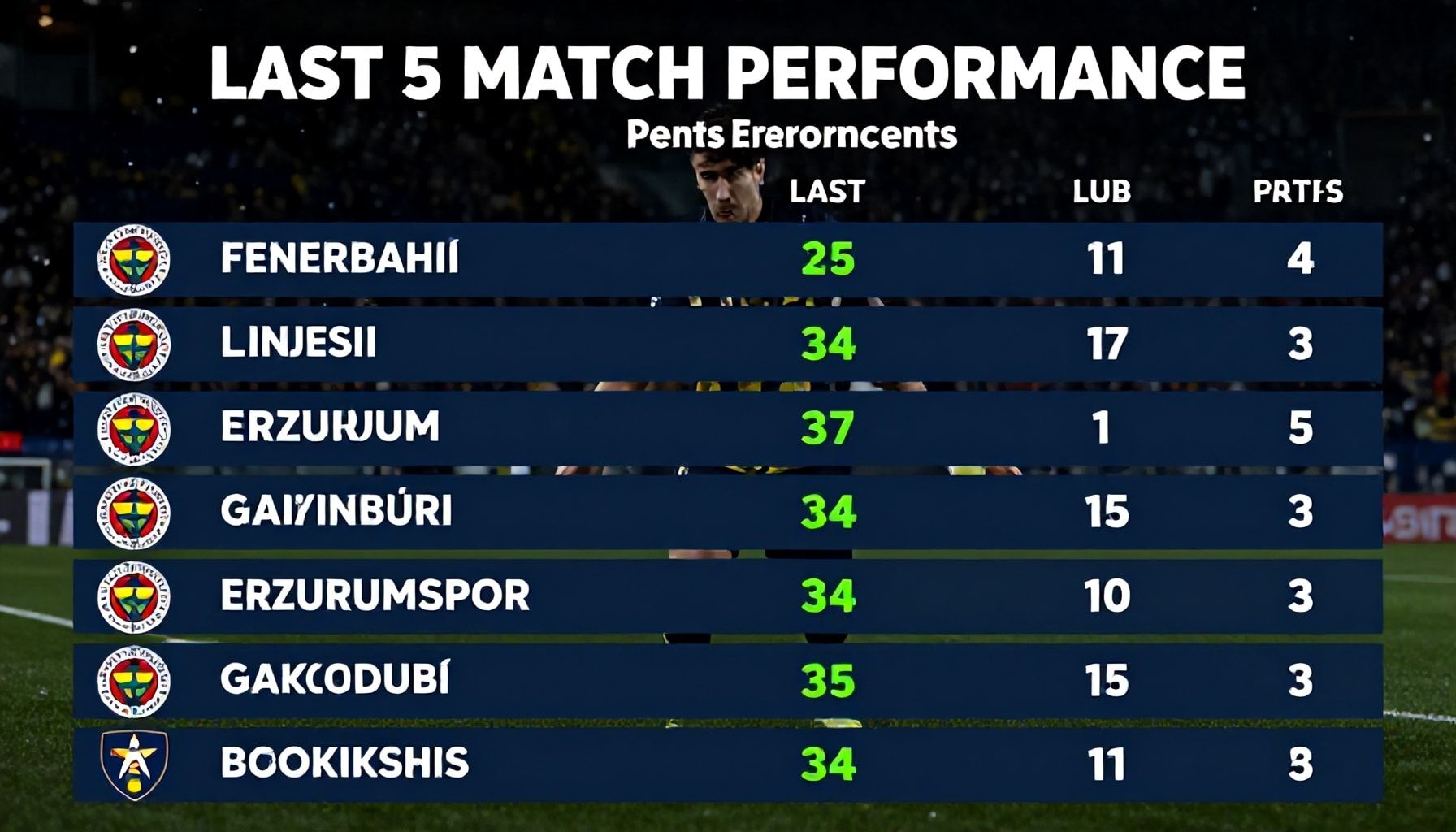 Gerçekler: Fenerbahçe ve Erzurumspor'un Son 5 Maç Performansı*