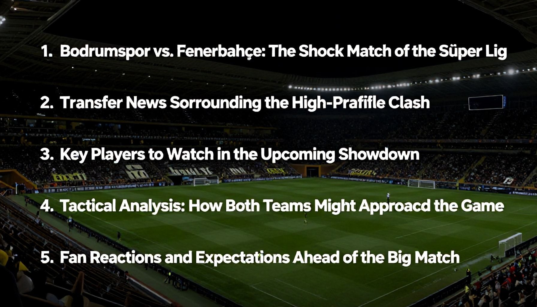 Bodrumspor-Fenerbahçe: Süper Lig'in Şok Maçı ve Transfer Haberleri" için 5 Alt Başlık*